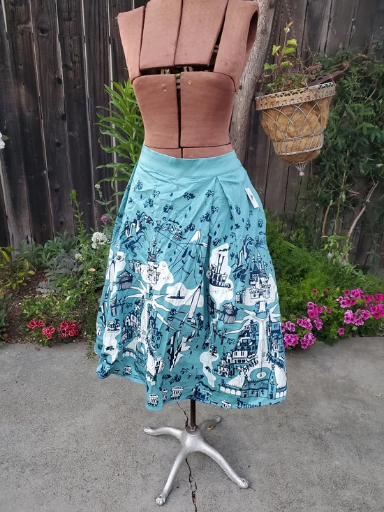 Disney Teal 70th Scenic Print Circle Skirt - Picture 1 of 9